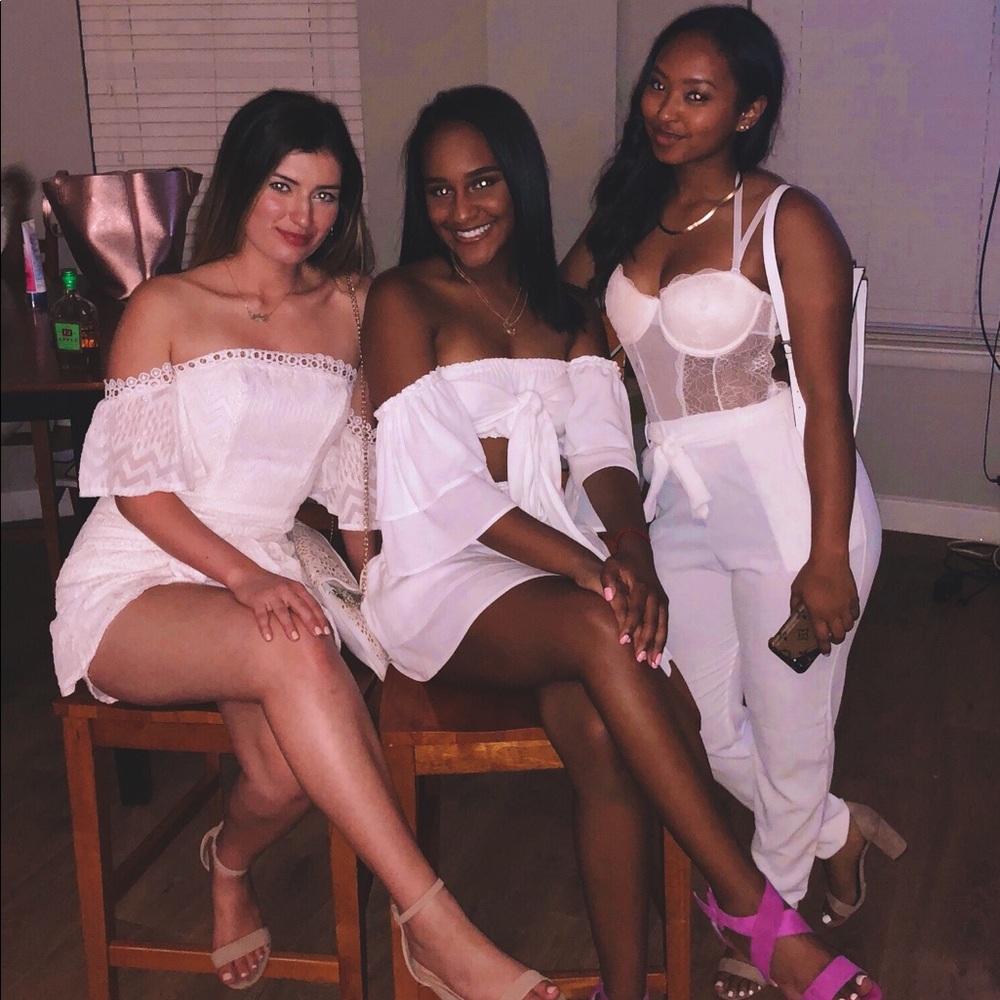 White (w/ Gold Sparkle) Cold Shoulder Dress